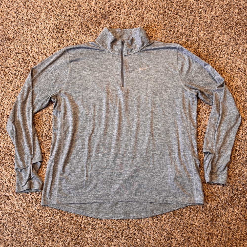 Nike Running Dry Fit 1/4 Zip Long Sleeve Pullover Grey Womens XL